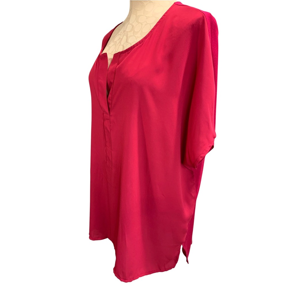 Size 1X In Every Story Womens Dark Pink Short Dolman Sleeve Shirt